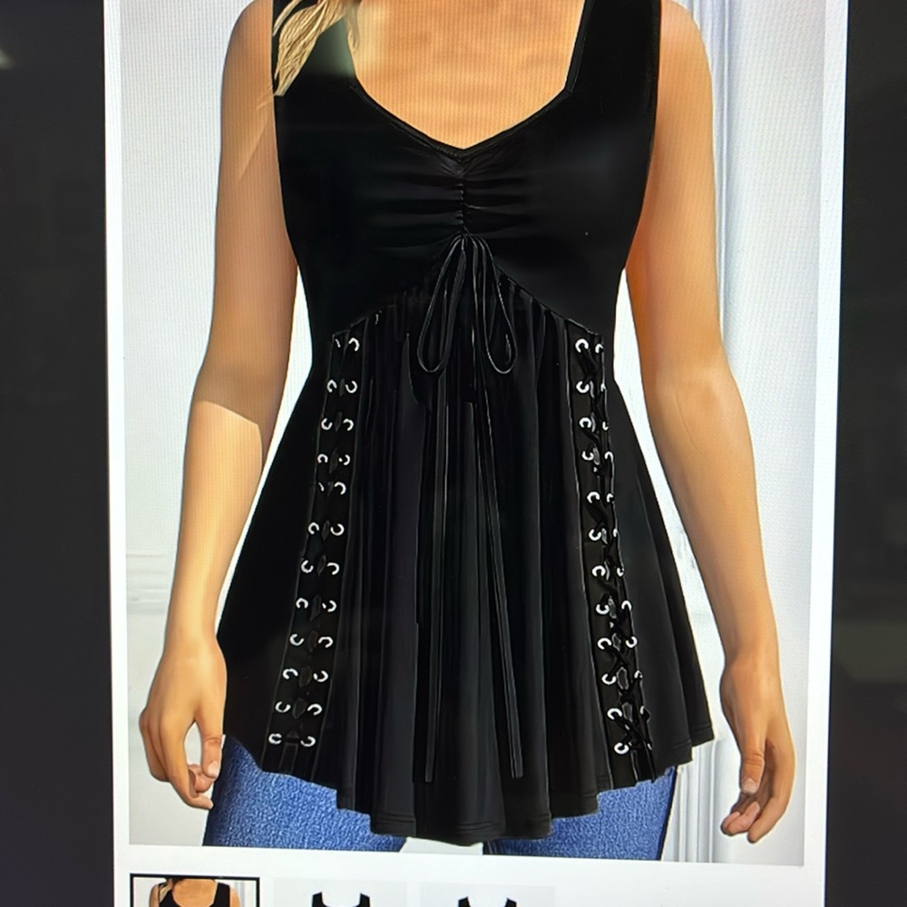 3x Black Tank Top with lace up detail. NWOT